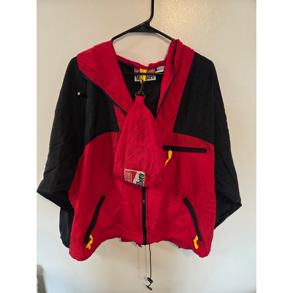 Vintage Marlboro Adventure Team Windbreaker Jacket Red Black Mens Large 90s Zip